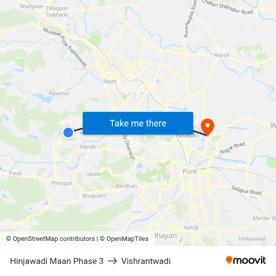 Hinjawadi Maan Phase 3 to Vishrantwadi map