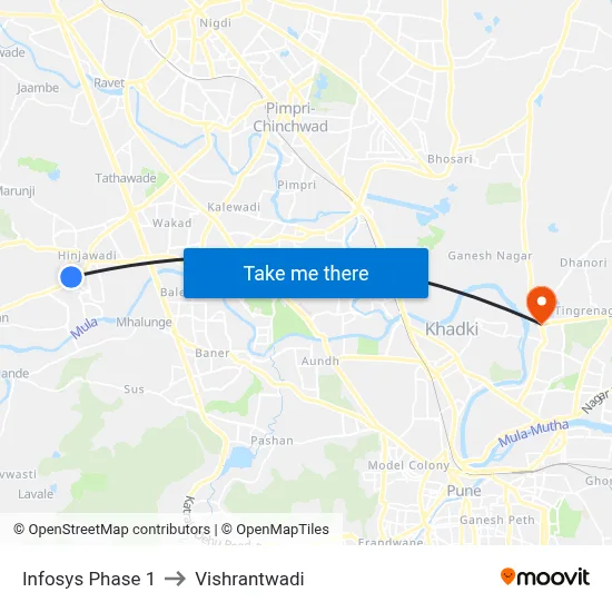 Infosys Phase 1 to Vishrantwadi map