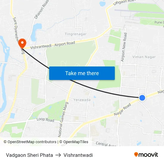 Vadgaon Sheri Phata to Vishrantwadi map