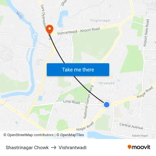 Shastrinagar Chowk to Vishrantwadi map