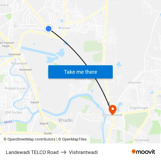 Landewadi TELCO Road to Vishrantwadi map