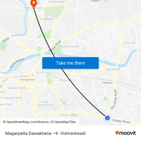 Magarpatta Dawakhana to Vishrantwadi map