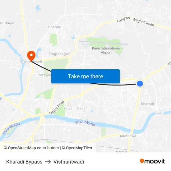 Kharadi Bypass to Vishrantwadi map