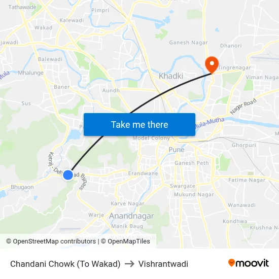Chandani Chowk (To Wakad) to Vishrantwadi map