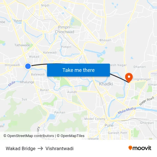 Wakad Bridge to Vishrantwadi map