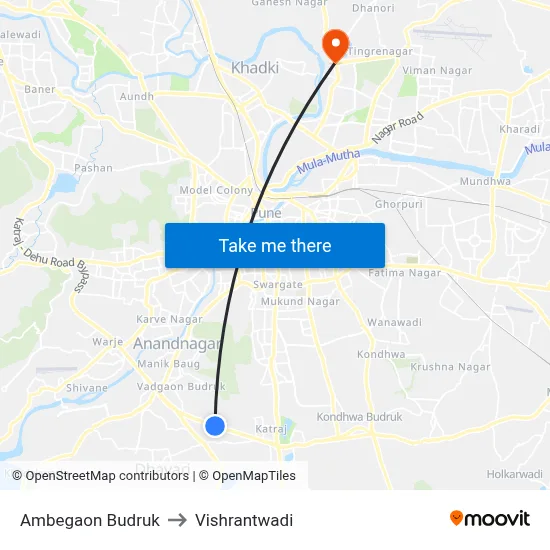 Ambegaon Budruk to Vishrantwadi map