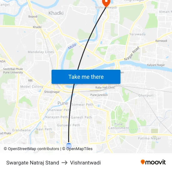 Swargate Natraj Stand to Vishrantwadi map