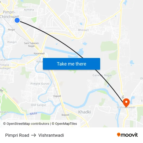 Pimpri Road to Vishrantwadi map