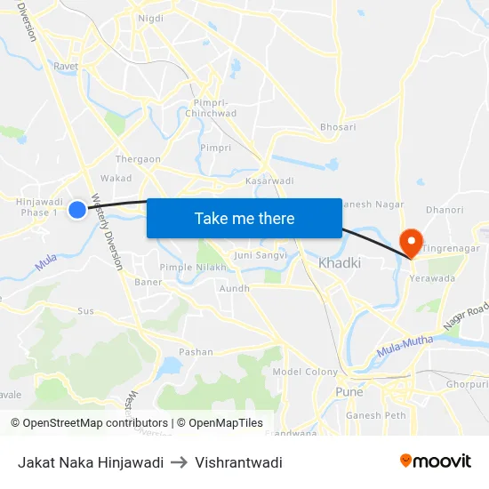 Jakat Naka Hinjawadi to Vishrantwadi map