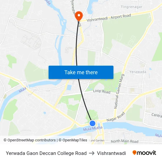 Yerwada Gaon Deccan College Road to Vishrantwadi map