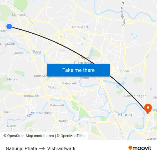Gahunje Phata to Vishrantwadi map