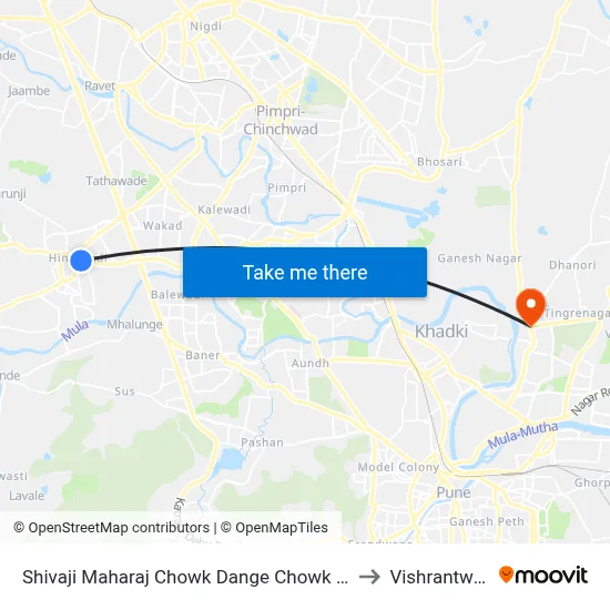 Shivaji Maharaj Chowk Dange Chowk Road to Vishrantwadi map