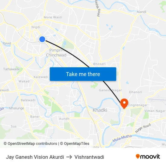 Jay Ganesh Vision Akurdi to Vishrantwadi map