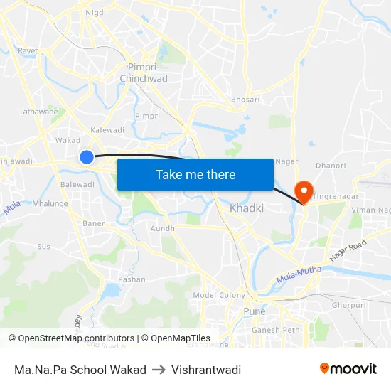 Ma.Na.Pa School Wakad to Vishrantwadi map