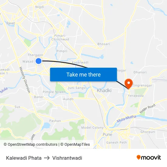Kalewadi Phata to Vishrantwadi map