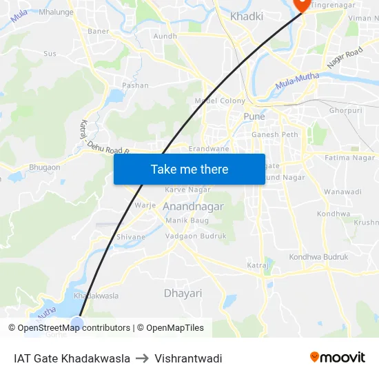 IAT Gate Khadakwasla to Vishrantwadi map