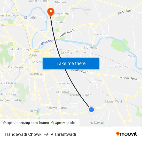 Handewadi Chowk to Vishrantwadi map