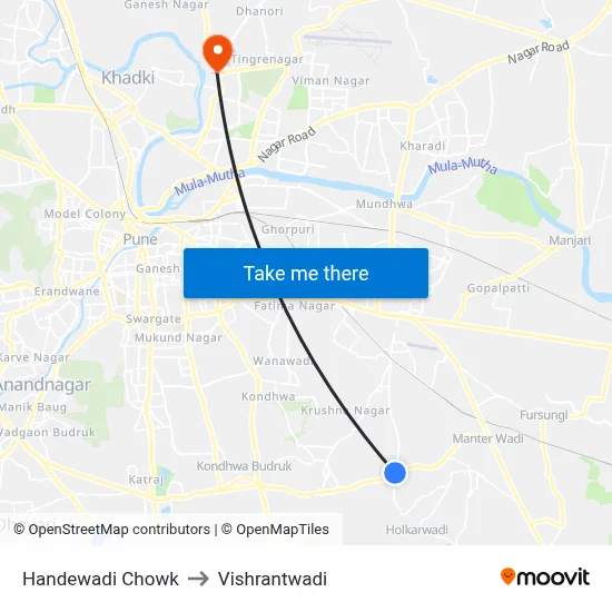 Handewadi Chowk to Vishrantwadi map