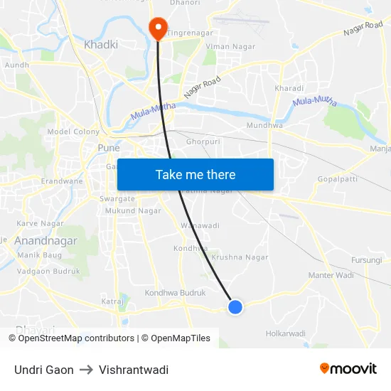 Undri Gaon to Vishrantwadi map