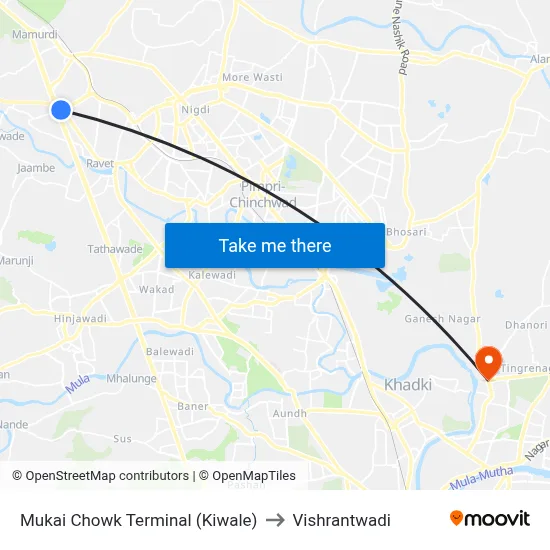 Mukai Chowk Terminal (Kiwale) to Vishrantwadi map