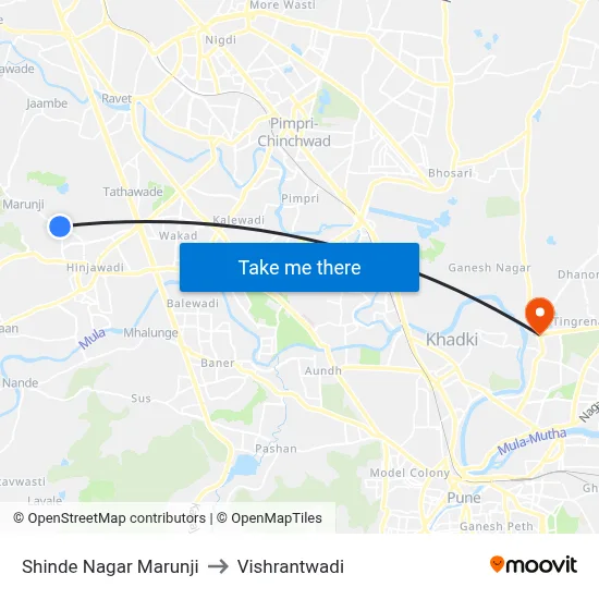 Shinde Nagar Marunji to Vishrantwadi map