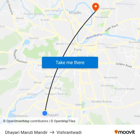 Dhayari Maruti Mandir to Vishrantwadi map