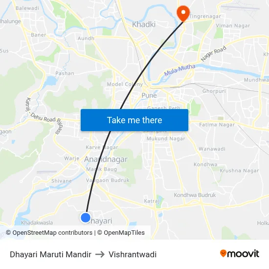 Dhayari Maruti Mandir to Vishrantwadi map