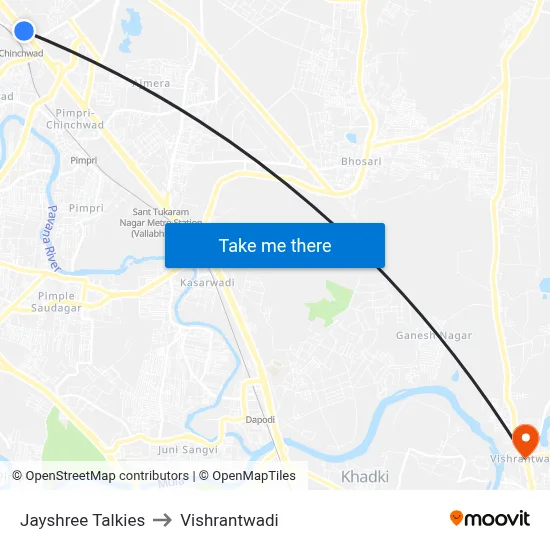 Jayshree Talkies to Vishrantwadi map