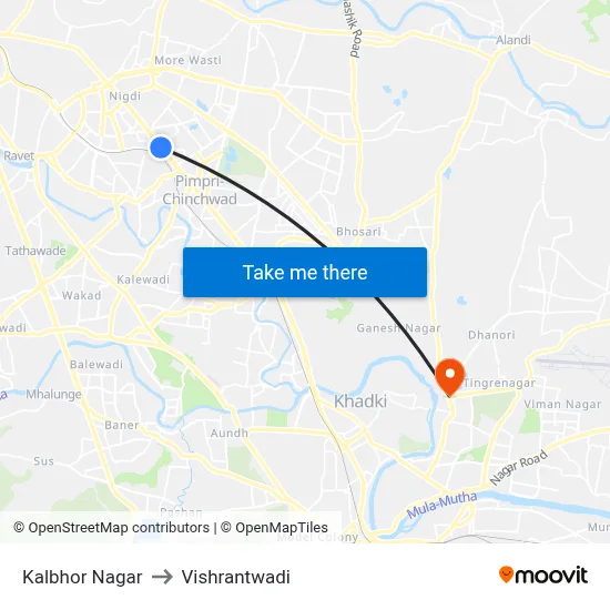 Kalbhor Nagar to Vishrantwadi map
