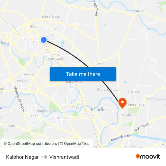 Kalbhor Nagar to Vishrantwadi map