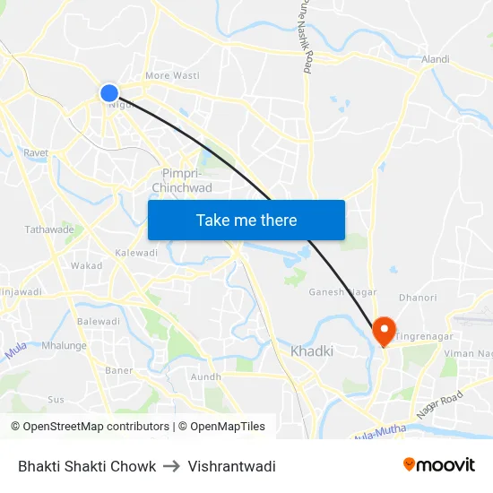 Bhakti Shakti Chowk to Vishrantwadi map