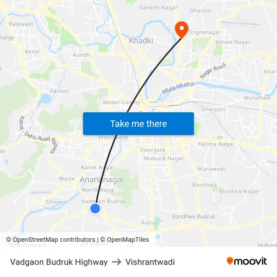 Vadgaon Budruk Highway to Vishrantwadi map