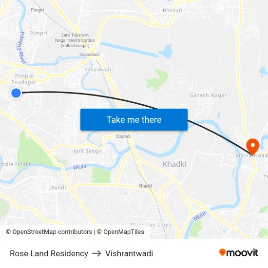 Rose Land Residency to Vishrantwadi map