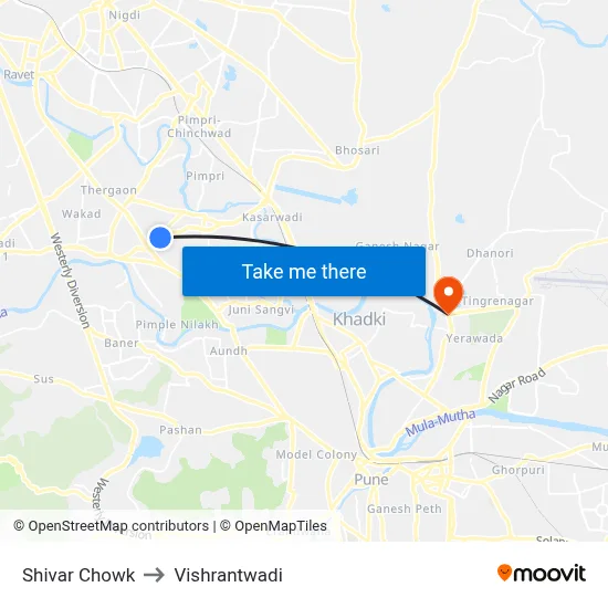 Shivar Chowk to Vishrantwadi map