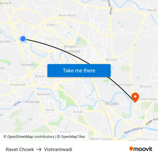 Ravet Chowk to Vishrantwadi map