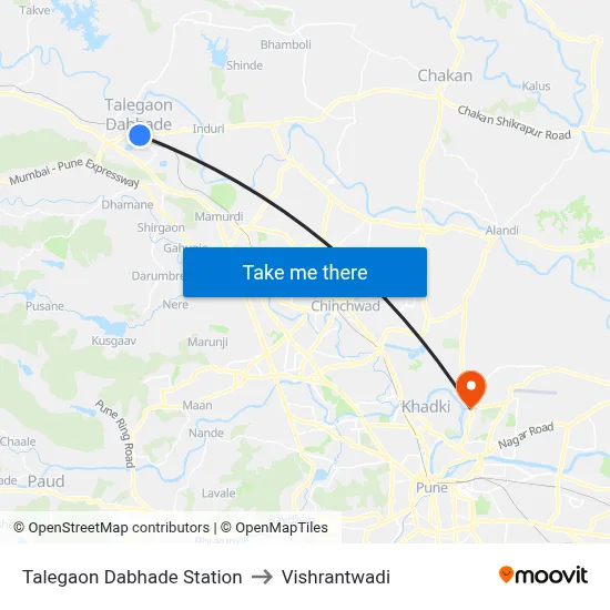 Talegaon Dabhade Station to Vishrantwadi map