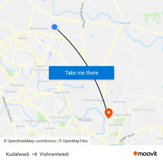 Kudalwadi to Vishrantwadi map