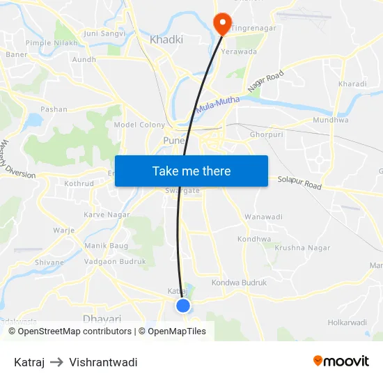 Katraj to Vishrantwadi map