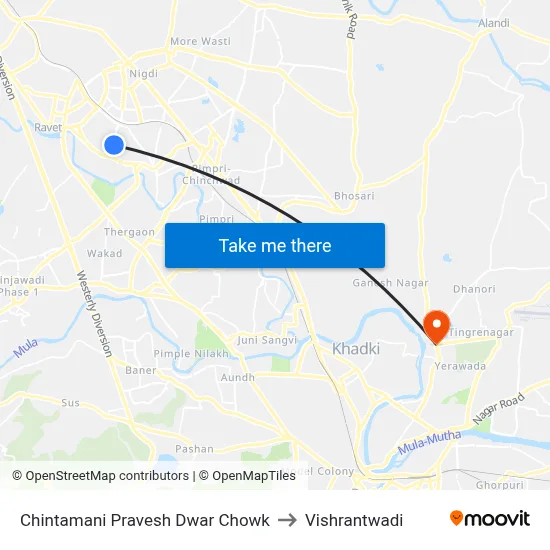 Chintamani Pravesh Dwar Chowk to Vishrantwadi map