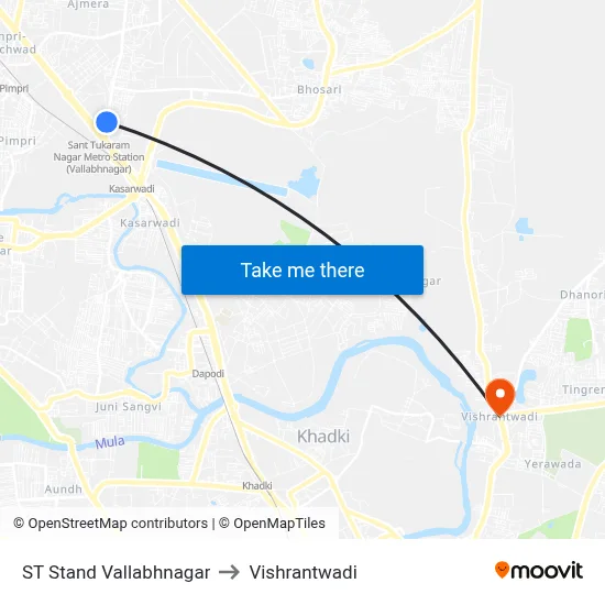 ST Stand Vallabhnagar to Vishrantwadi map