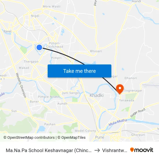 Ma.Na.Pa School Keshavnagar (Chinchwad) to Vishrantwadi map