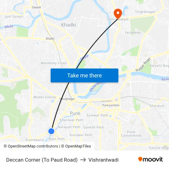 Deccan Corner (To Paud Road) to Vishrantwadi map