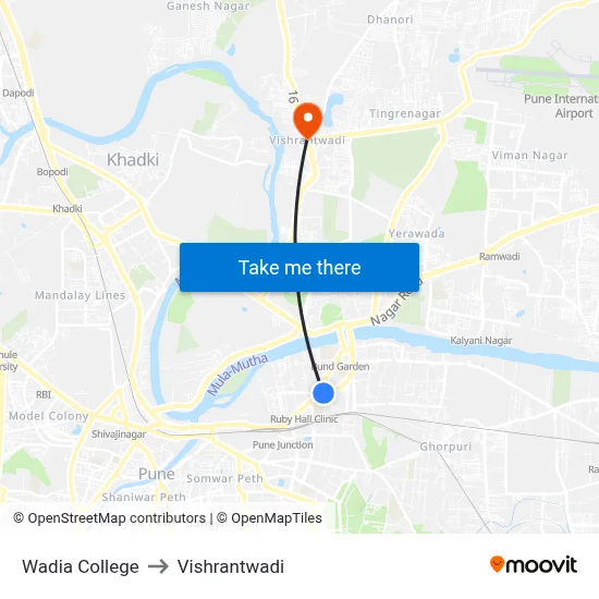 Wadia College to Vishrantwadi map