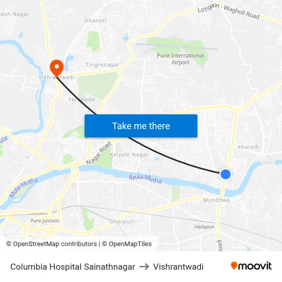 Columbia Hospital Sainathnagar to Vishrantwadi map