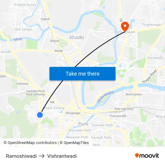 Ramoshiwadi to Vishrantwadi map