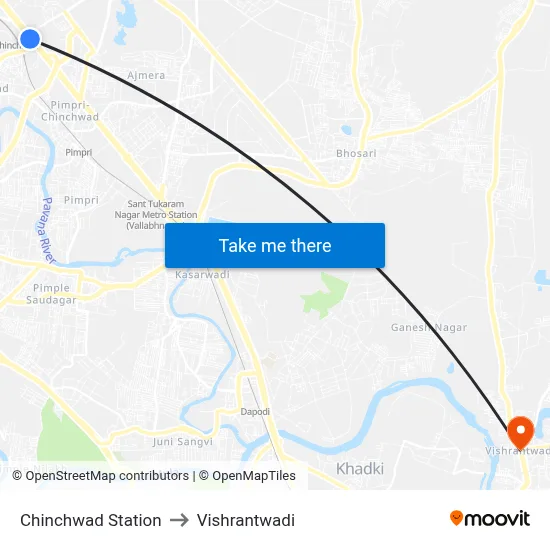 Chinchwad Station to Vishrantwadi map