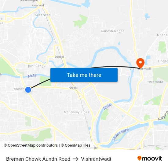 Bremen Chowk Aundh Road to Vishrantwadi map