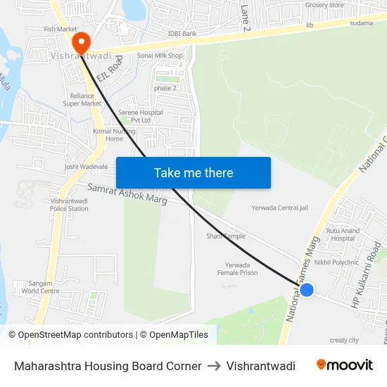 Maharashtra Housing Board Corner to Vishrantwadi map