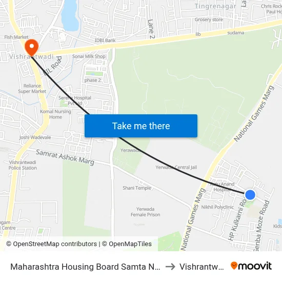 Maharashtra Housing Board Samta Nagar to Vishrantwadi map