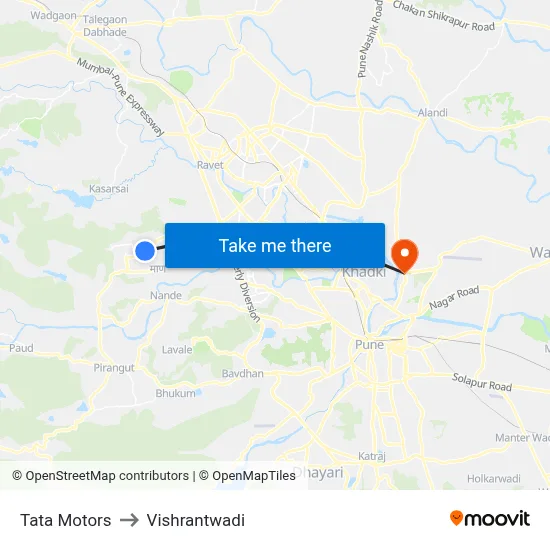 Tata Motors to Vishrantwadi map